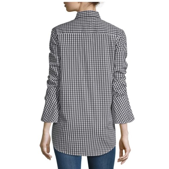 Calvin Klein Bell-Sleeve Gingham Blouse Size M - Picture 2 of 15